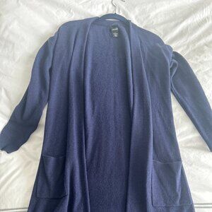 Halogen Women's long cashmere cardigan in blue (XS)